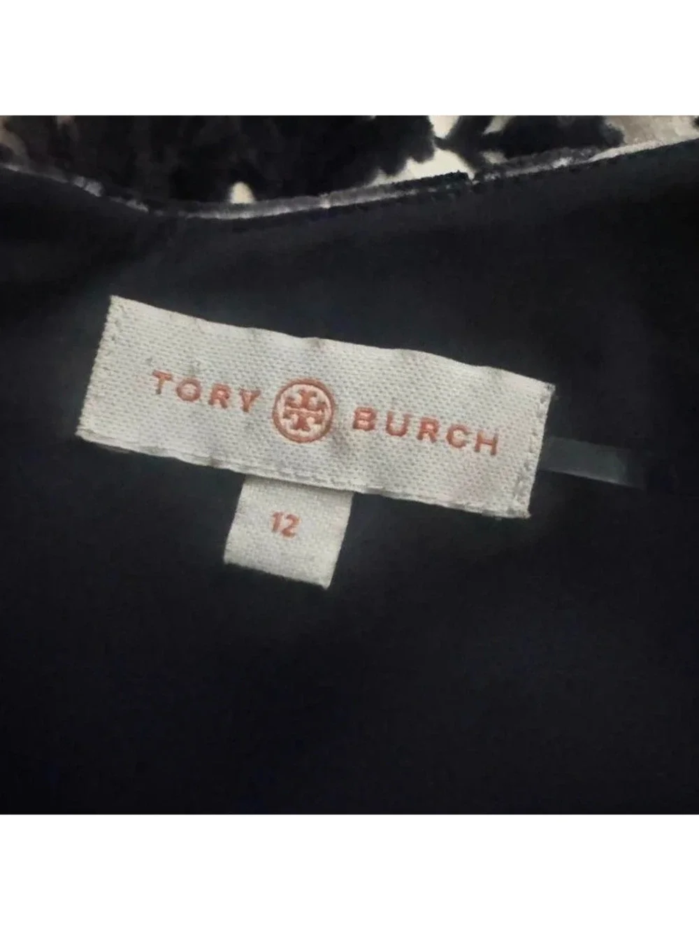 Tory Burch Black Floral Flocked Sheath Dress Size 12 Beige Cotton Designer